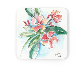 Corkwood Coaster Set, "Island Oleander"