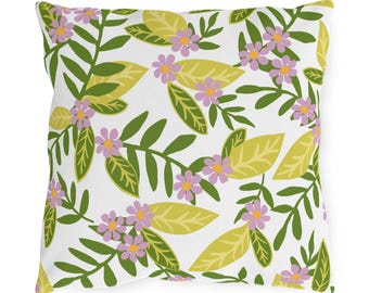 Groovy Flowers Lilac on White Floral Indoor Outdoor Pillows, 16"