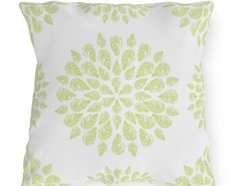 Oyster Mandala Pistachio Green and White, Indoor Outdoor Pillow, 20"