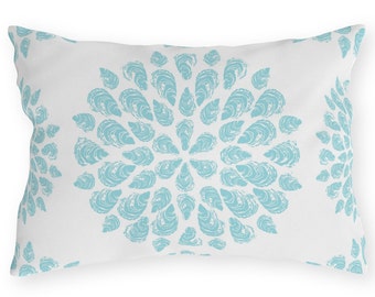 Aqua Oyster Mandala Outdoor Lumbar Pillow