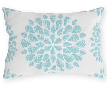 Outdoor Pillow, Sea Foam Collection, Aqua Oyster Mandala