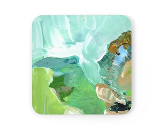 Corkwood Coaster Set, "Map of Joy" Abstract Art