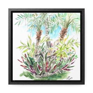 Florida Palm Trees Art, Framed Print On Canvas, Tropical Watercolor Painting Print