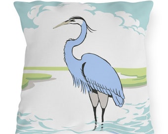 Outdoor Pillow Great Blue Heron, Sea Foam Collection