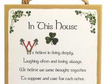 In This House - Irish Home Blessing - 5x10 Inch Hanging Wooden Plaque
