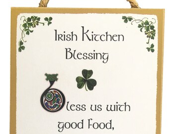 Bless Us with Good Food - Irish Kitchen Blessing - 5x10 Inch Hanging Wooden Plaque