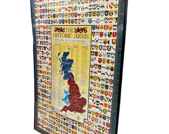 Historic Arms of England Scotland Wales Poster Map - British Heraldic Crests UK Kingdom Genealogy Wall Art
