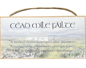 Cead Mile Failte - Irish Home Blessing - 5x10 Inch Landscape Hanging Wooden Plaque