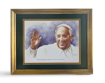 Pope Francis Watercolor Portrait Print - Catholic Gift in Gold 11x14 Frame