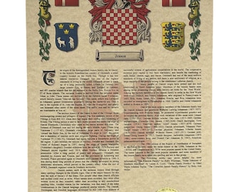 Family Name History Print, Coat of Arms, Surname Origin Gift