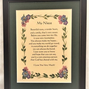 Niece Poem, Niece Gift, Gift from Aunt, Niece birthday gift,