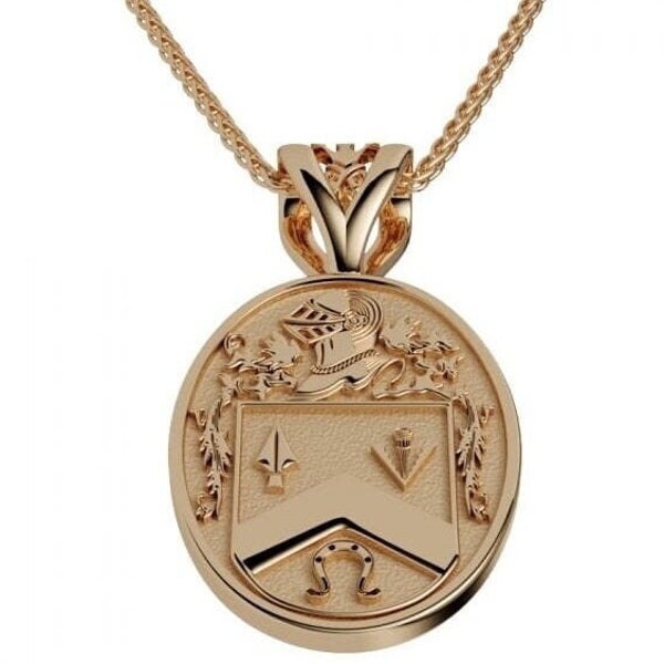 Coat of Arms - Family Crest Pendant - Large Oval Shield Pendant with Coat of Arms