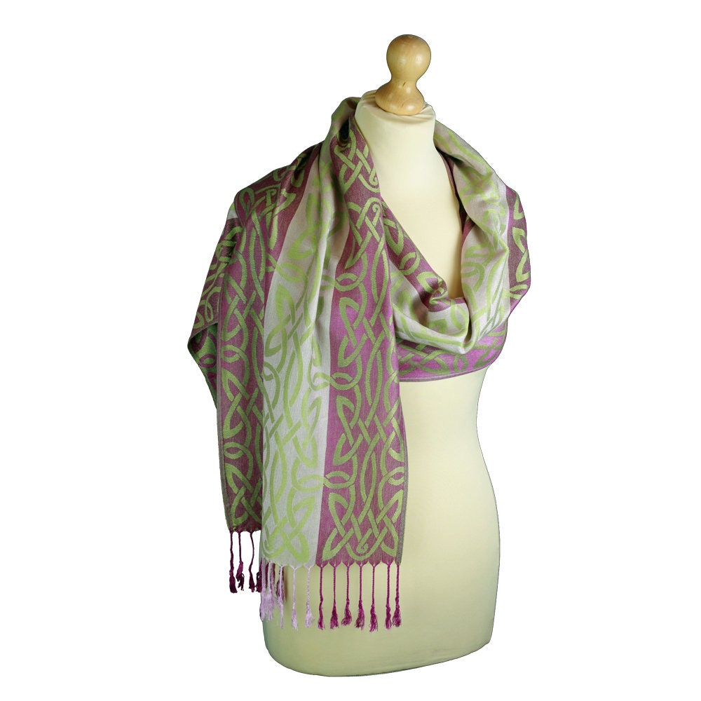Inishbofin – Celtic Woven Pashmina Scarf Raspberry - SC#8