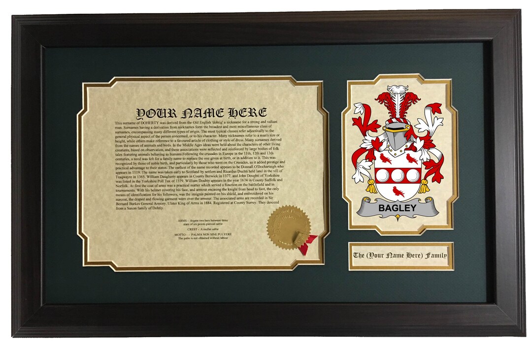 Bagley or Begley Irish Coat of Arms Last Names Surnames Etsy