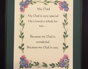 Dad, My Dad, Dad Gifts, Dad gifts from Daughter, dad gifts from son, dad gift birthdays, Personalizable Blessing Framed with Green Matting