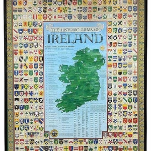 Die historischen Arme von Irland Poster, Vintage irische Wappen Karte, historische irische Familienwappen,