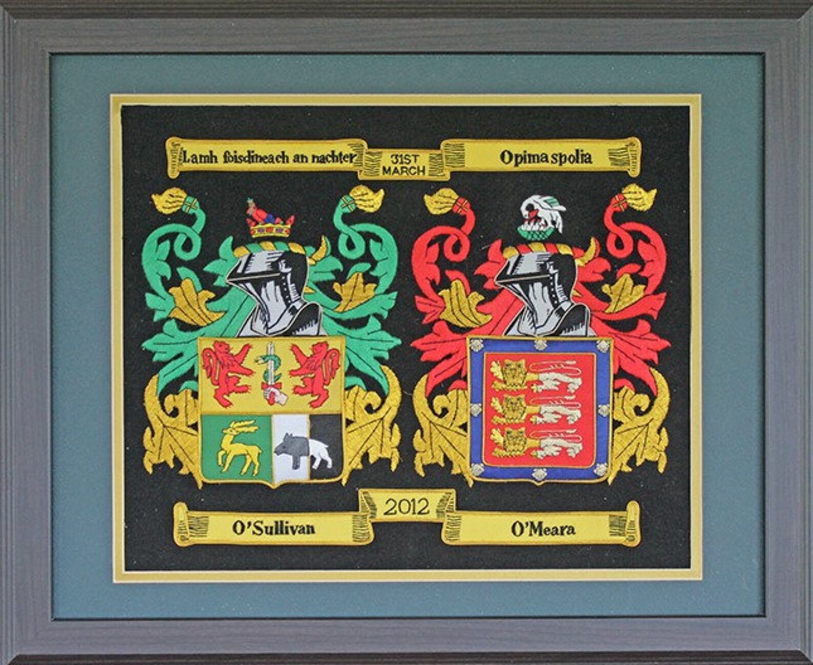 Embroidered Coat of Arms Framed Last Names Surnames Coats Etsy