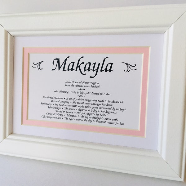 First Name Origin and Meaning Print Framed and Matted Any Name Available