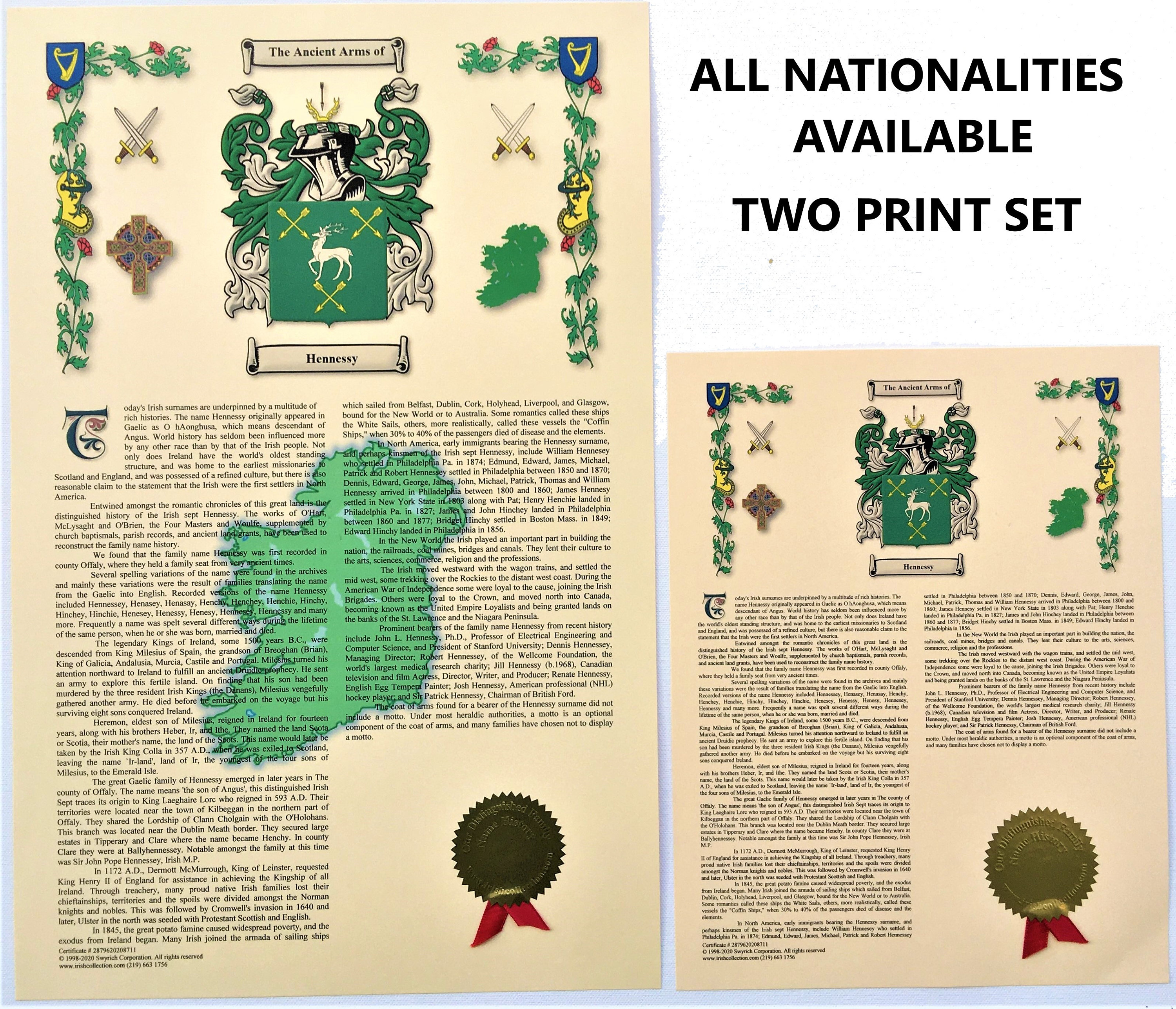 Irish Coat of Arms | Family Crest & Certificate of Heritage Parchment Bundle