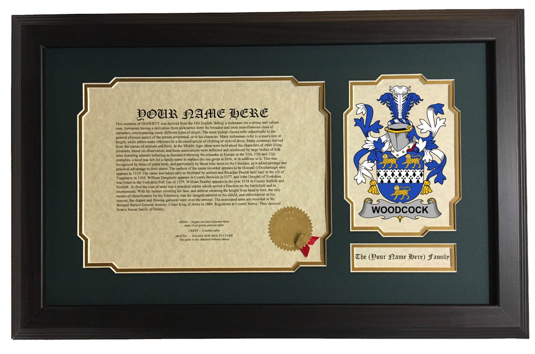 Woodcock Coat of Arms Last Names Surnames Family Names - Etsy