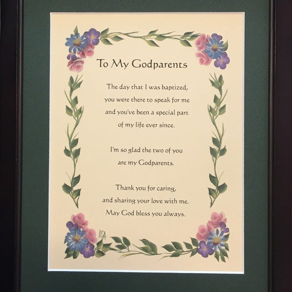 To My Godparents, Godparent Gift, , Personalizable Blessing Framed with Green Matting