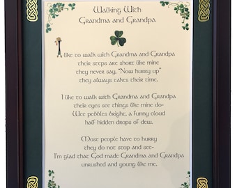 Grandparents, Walking with Grandma and Grandpa, Grandparents Personalized Frame, Irish Blessing, Irish gifts,