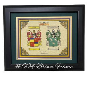 Wedding Coat of Arms Double Crest Framed with Histories Anniversary Gift for Couples