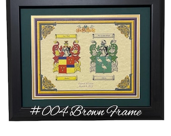 Wedding Coat of Arms Double Crest Framed with Histories Anniversary Gift for Couples