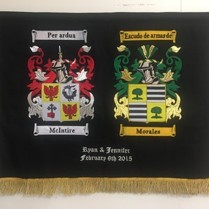 Double Coat of Arms Embroidered Banner - Last Names, Surnames, Coats of Arms, Family Name History, Crests, Genealogy, Family Tree,