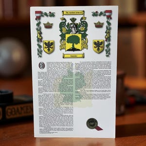 Digital File - Coat of Arms with Surname History - ALL NATIONALITES - 11"x17" Download