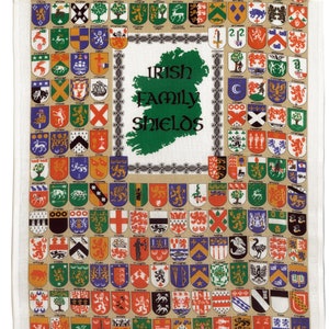 Irish Family Name Coat of Arms Shields on White Linen Tea Towel - 18&quot; x 28&quot;