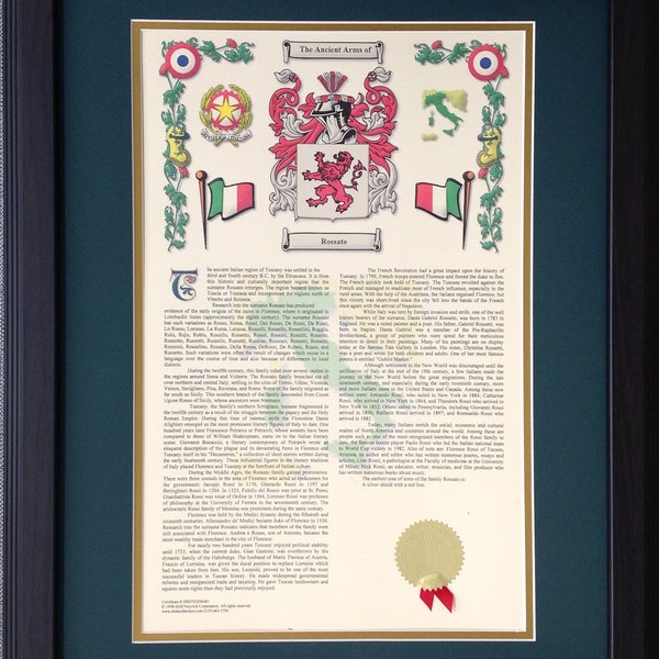 Italian Coats of Arms Crest, Italian Matted and Framed 16 x 20