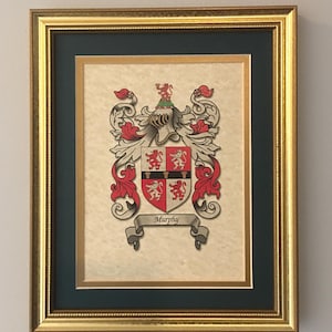 Coat of Arms Print with 8x10 or 11x14 Gold Frame and Matting - All Nationalities Available