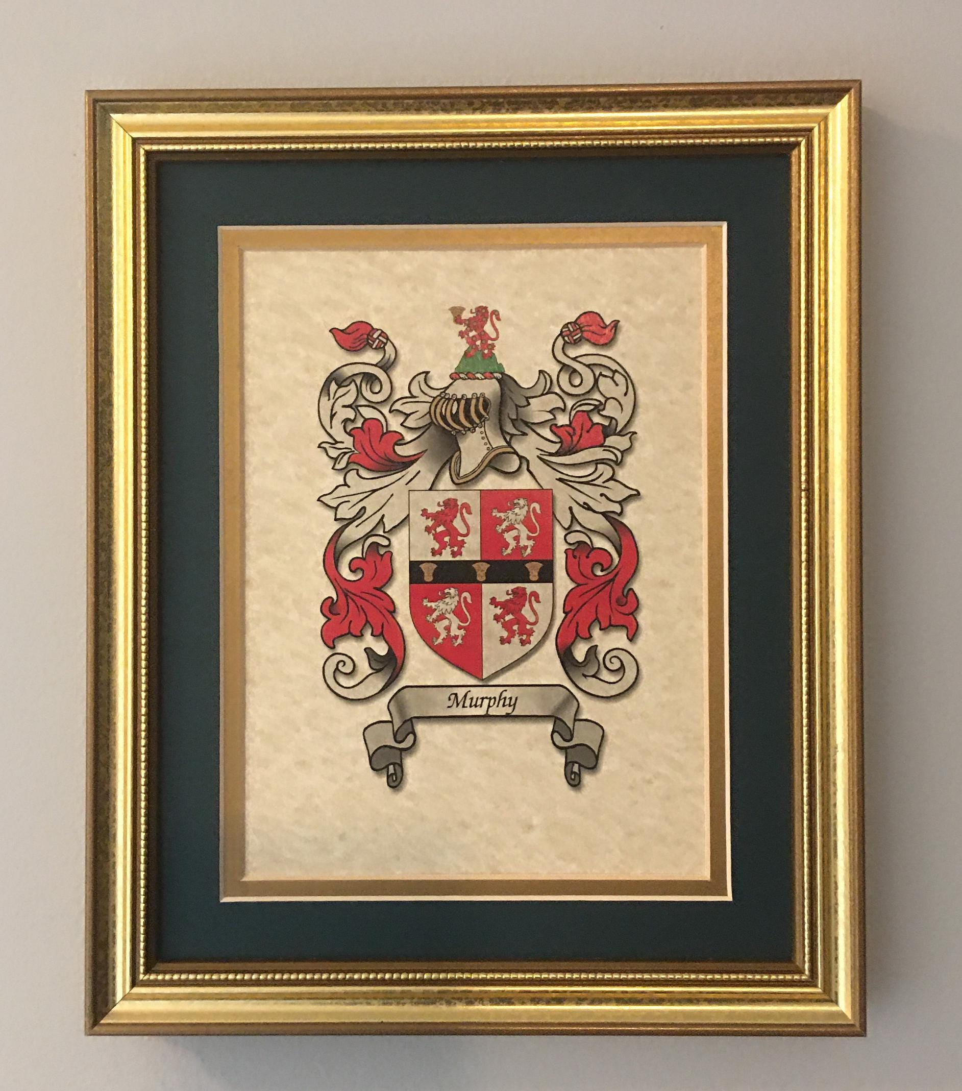 Coat of Arms Print with 8x10 or 11x14 Gold Frame and Matting - All Nationalities Available