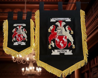 Embroidered Family Coat of Arms Banner - Surname Crest Genealogy Heritage Wall Decor Anniversary Gift