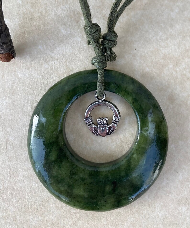 Connemara Marble Necklace with Claddagh Wishing Pendant image 1