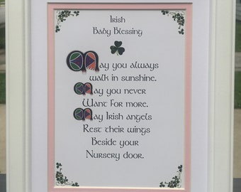 Irish Baby Blessing, Personalized Blessing Framed with name, date and message