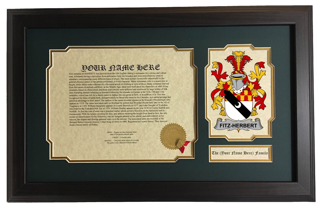 Fitzherbert Coat of Arms, Last Names, Surnames, Family Names, Crests