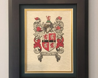 Coat of Arms - Dark Walnut Frame with Double Matting - All Nationalities Available
