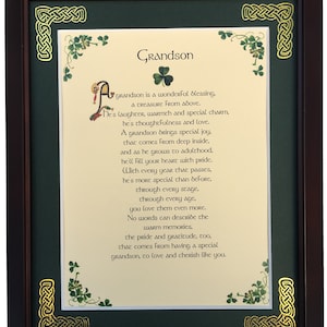 A Grandson is a Wonderful Blessing - Framed Irish Blessing - Personalize with Name, Date, Custom Message