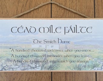 Cead Mile Failte - Bendición irlandesa para el hogar - Placa de madera colgante horizontal de 5 x 10 pulgadas