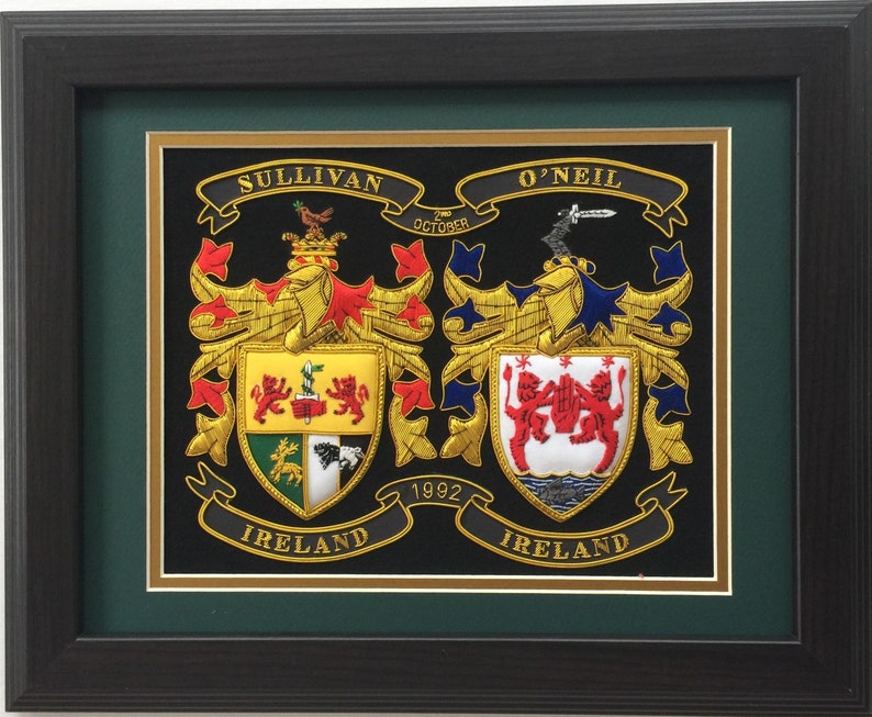 Embroidered Coat of Arms Framed Last Names Surnames Coats Etsy UK