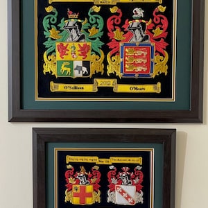 Framed Double Embroidered Coat of Arms 16x20 & 11x14 - Last Names, Surnames, Coats of Arms, Family Name History, Crests, Genealogy