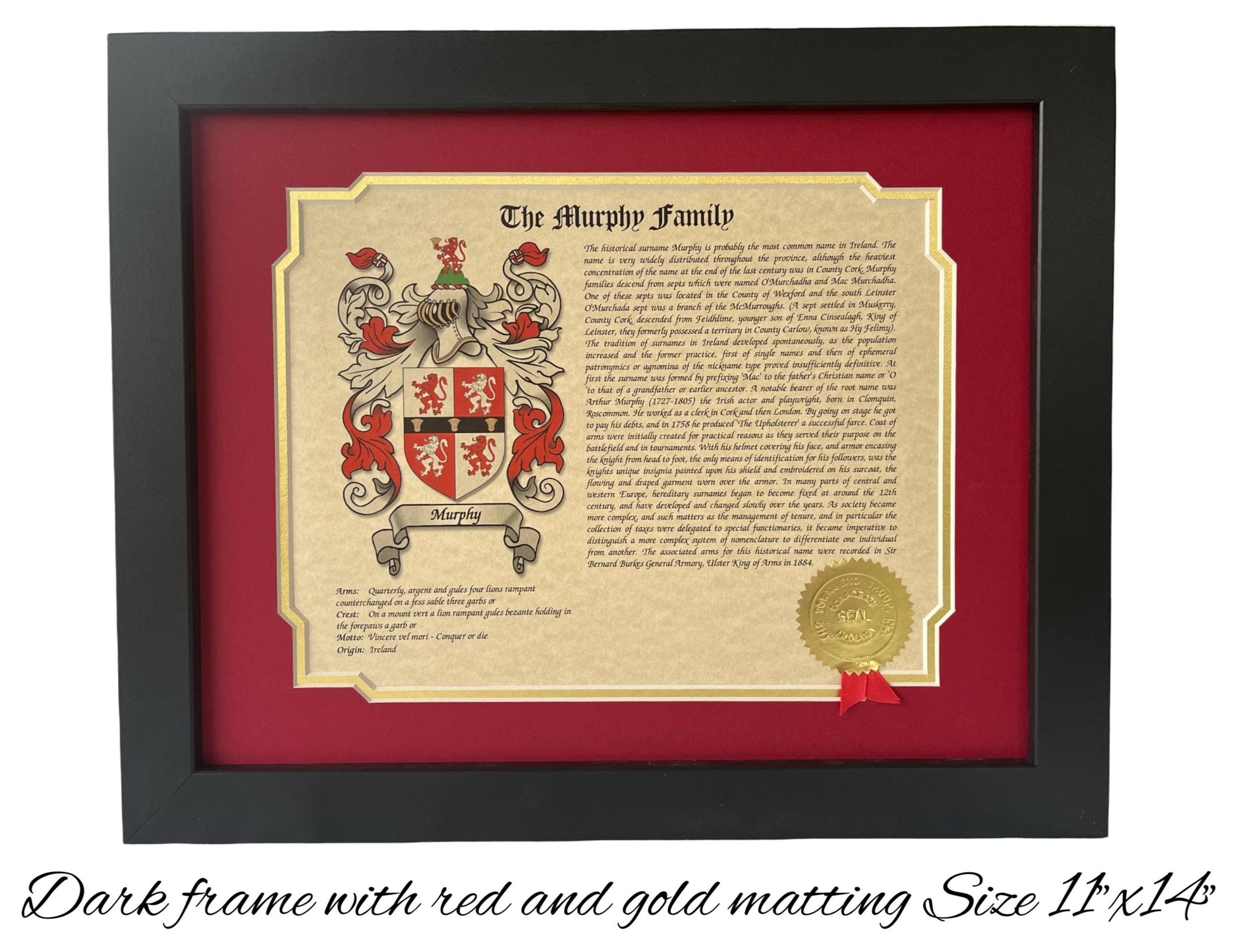 Framed Family Coat of Arms With Last Name History - Personalized