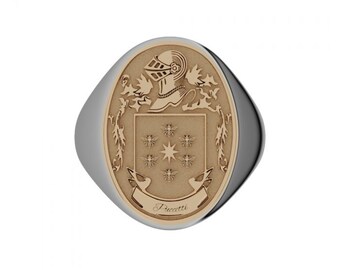 Medium Oval Coat of Arms Ring with Name - Gents Solid Back Signet