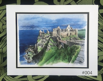 ダンルース城、アントリム州、アイルランド風景水彩画