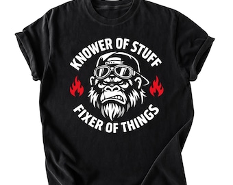 Macaco engraçado, entendido de tudo, consertador de coisas, presente com humor de faz-tudo, camiseta com estampa de macaco sarcástico