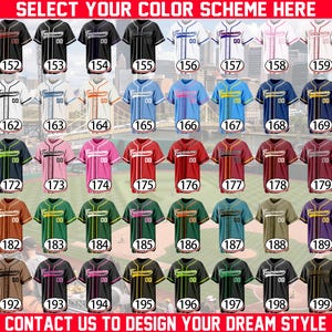 May include: A grid of fifty baseball jerseys in various color combinations, each featuring the text 'Teamname' and the number '00'. The jerseys are numbered 151 through 200, with the text 'SELECT YOUR COLOR SCHEME HERE' at the top and 'CONTACT US TO DESIGN YOUR DREAM STYLE' at the bottom.