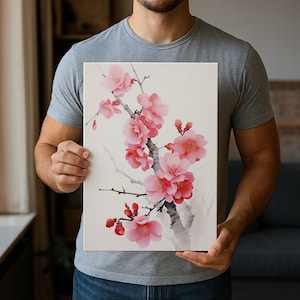 Cherry Blossoms Framed Wall Art, Tranquil Sakura Bloom, Japanese-Inspired Wall Art, Sakura Art, Cherry Blossom Canvas, Pink Flower Painting