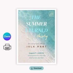 The Summer I Turned Pretty Birthday Invite | Editable Canva Template | Beach Party, Teen Girl, Summer Beach Party Invite | Instant Download